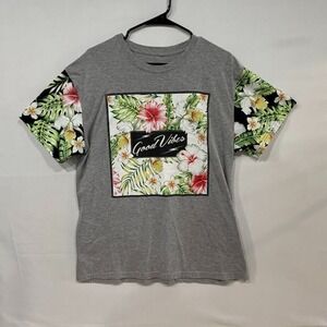 Fresh Laundry Men's L Gray "Good Vibes" Floral Sleeve Tee‎